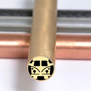 Handmade Hippie Van Mosaic Knife Pin: Brass & Steel