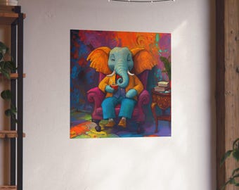 Póster vertical mate "Elefante Terapeuta" - Regalo para amantes de los animales, decoración de zoológico, arte infantil, tapiz de oficina, impresión de vida silvestre, decoración del hogar