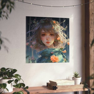 Elegance and Bliss Windblown Girl // Shy Anime Girl Poster // Cute Anime Girl Decor // Japanese Modern Art // Anime Lover Poster //