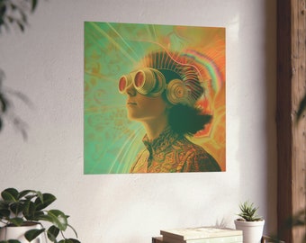 Girl Seeing The World Through Rose Colored Goggles Poster // Marijuana Lovers Art // Trippy Retro Vintage Art // Psychedelic Poster //