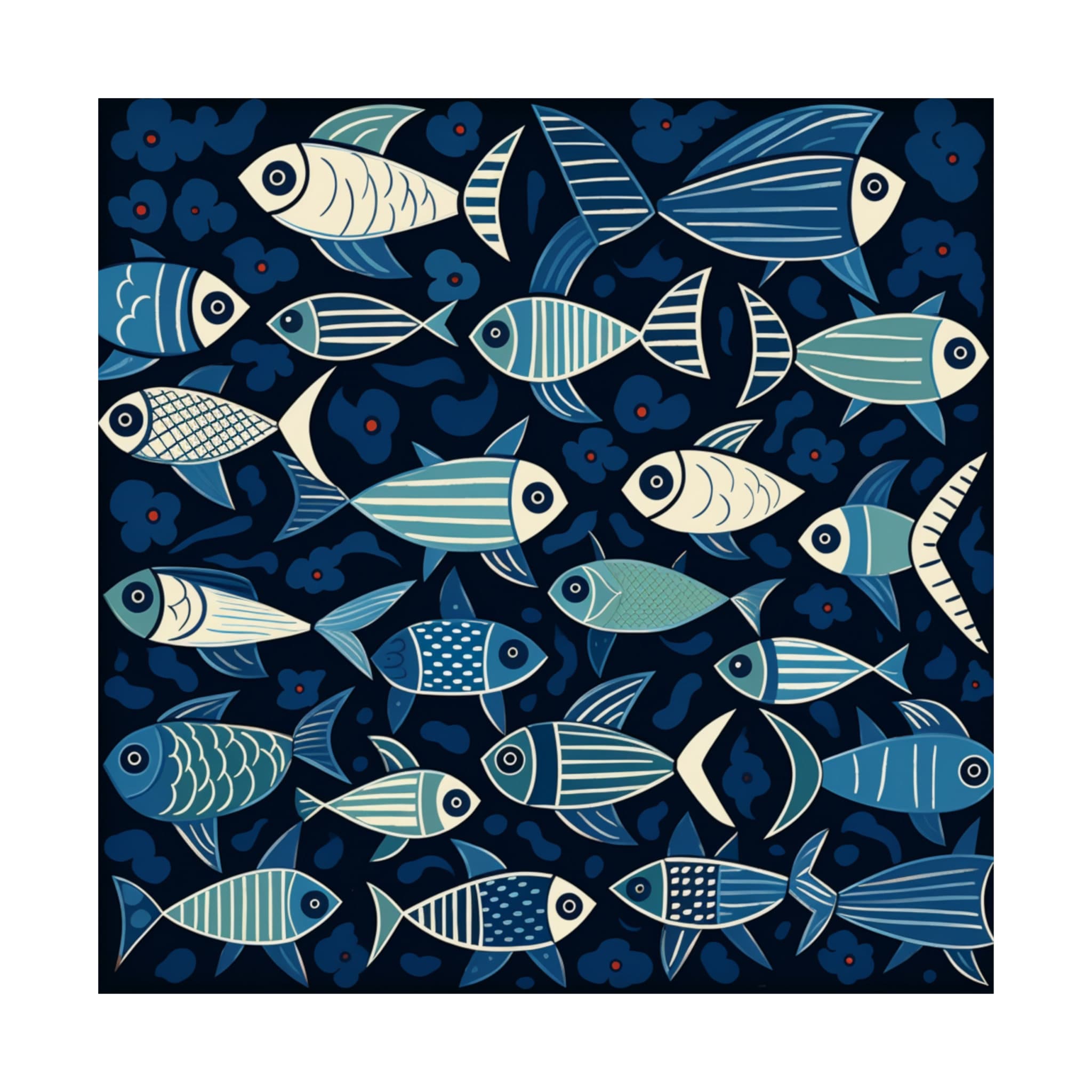 Blue Fishbone Pattern Blue Fish Pattern Poster // Monochromatic // Abstract Fish Wall Art ...
