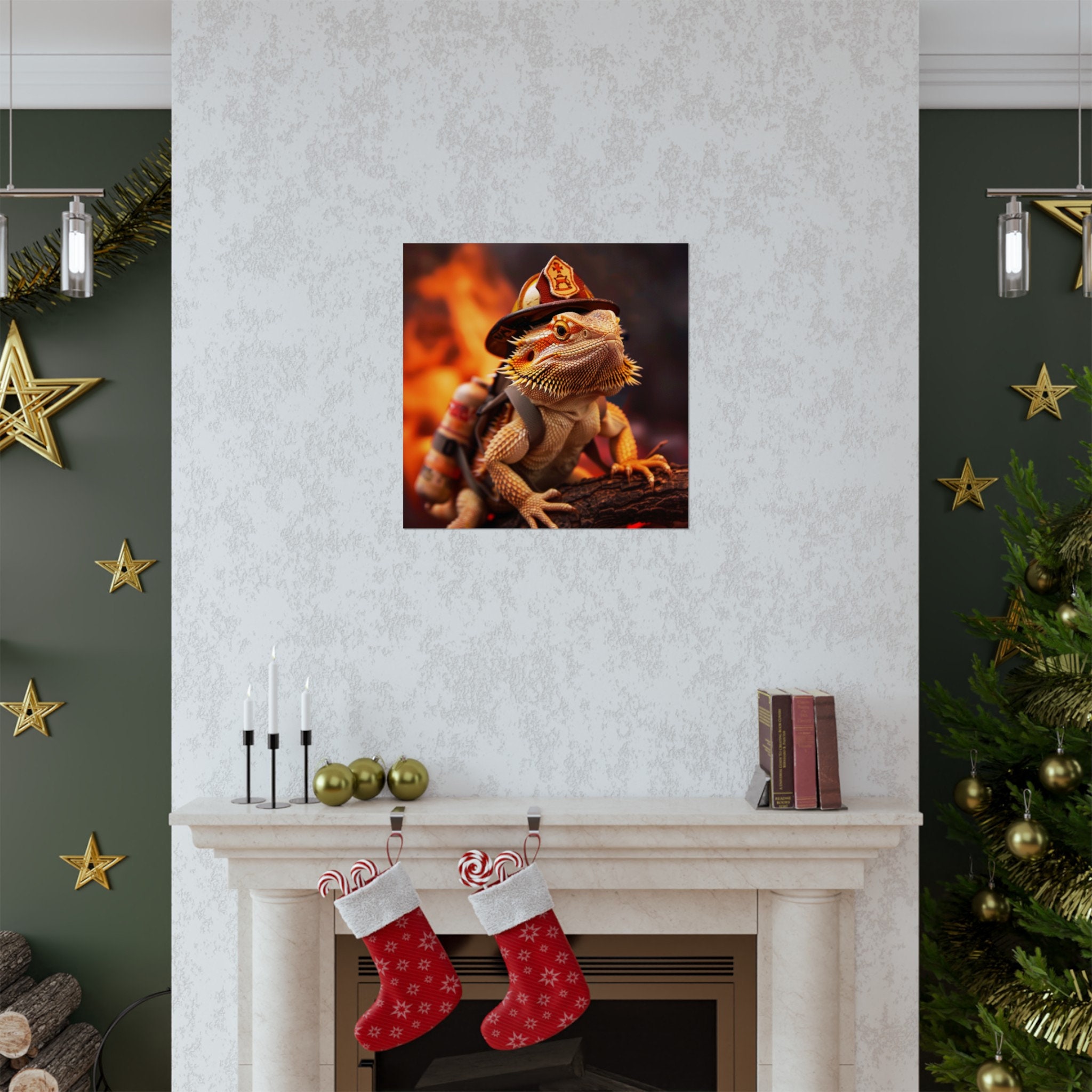 Firefighter Bearded Dragon Poster // Bearded Dragon in Uniform Wall Art ...