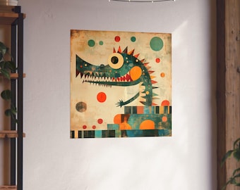 Arte mural de cocodrilo colorido // Arte mural caprichoso // Pósters verticales mate para habitación infantil // Decoración de guardería con cocodrilo // Decoración de sala de juegos