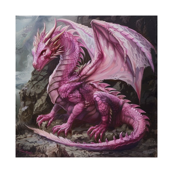 Shy Pink Dragon Poster // Pink Dragon Poster // Creature of the