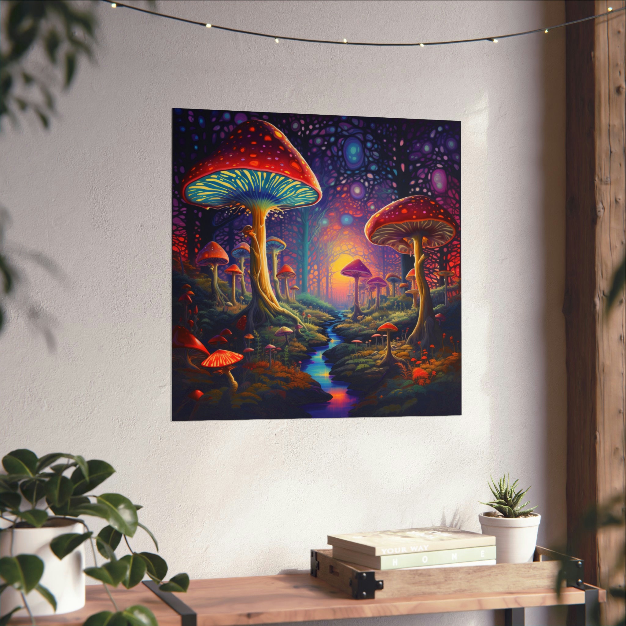 Mushroom Trippy Landscape Poster // Mushroom Poster // Night Sky Art ...
