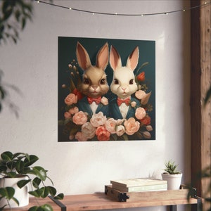 Rabbits in Suits // Rabbit Brothers // Surreal Animal Poster // Bunny Lovers Art // Hare Wall Art // Funny Animals in Suits // Suit and Tie