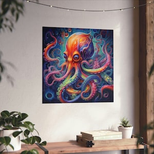Abstract Tropical Octopus Poster // College Wall Art // Psychedelic Wall Poster // Vibrant Ocean Fish // Octopus Lovers Poster//Ocean Lovers