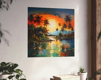 Post-Impressionism Dusk Island Poster // Palm Trees Island Poster // Van Gogh Style Poster // Designer Poster // Modern Wall Art // Hawaii