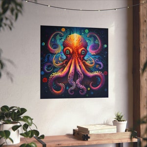 Rainbow Octopus 2 // Trippy Octopus // College Wall Art // Psychedelic Wall Poster // Vibrant Ocean Fish // Festival Decor // Rave Art //