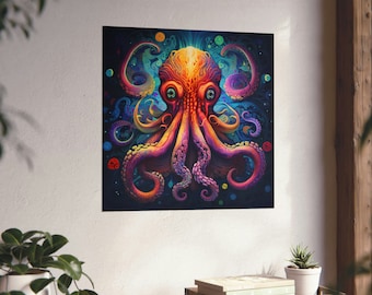Rainbow Octopus 2 // Trippy Octopus // College Wall Art // Psychedelic Wall Poster // Vibrant Ocean Fish // Festival Decor // Rave Art //