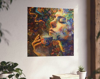 Coffee Euphoria Poster // Abstract Coffee Poster // Coffee Lovers Wall Decor // Trippy Coffee Modern Art // Caffeinated Woman Poster