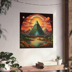 Pyramid in Tropical Desert Poster // Trippy Pyramid Art // Desert Wall Art // Conspiracy Illuminate Poster // Pyramid Lovers Art // Sand Art