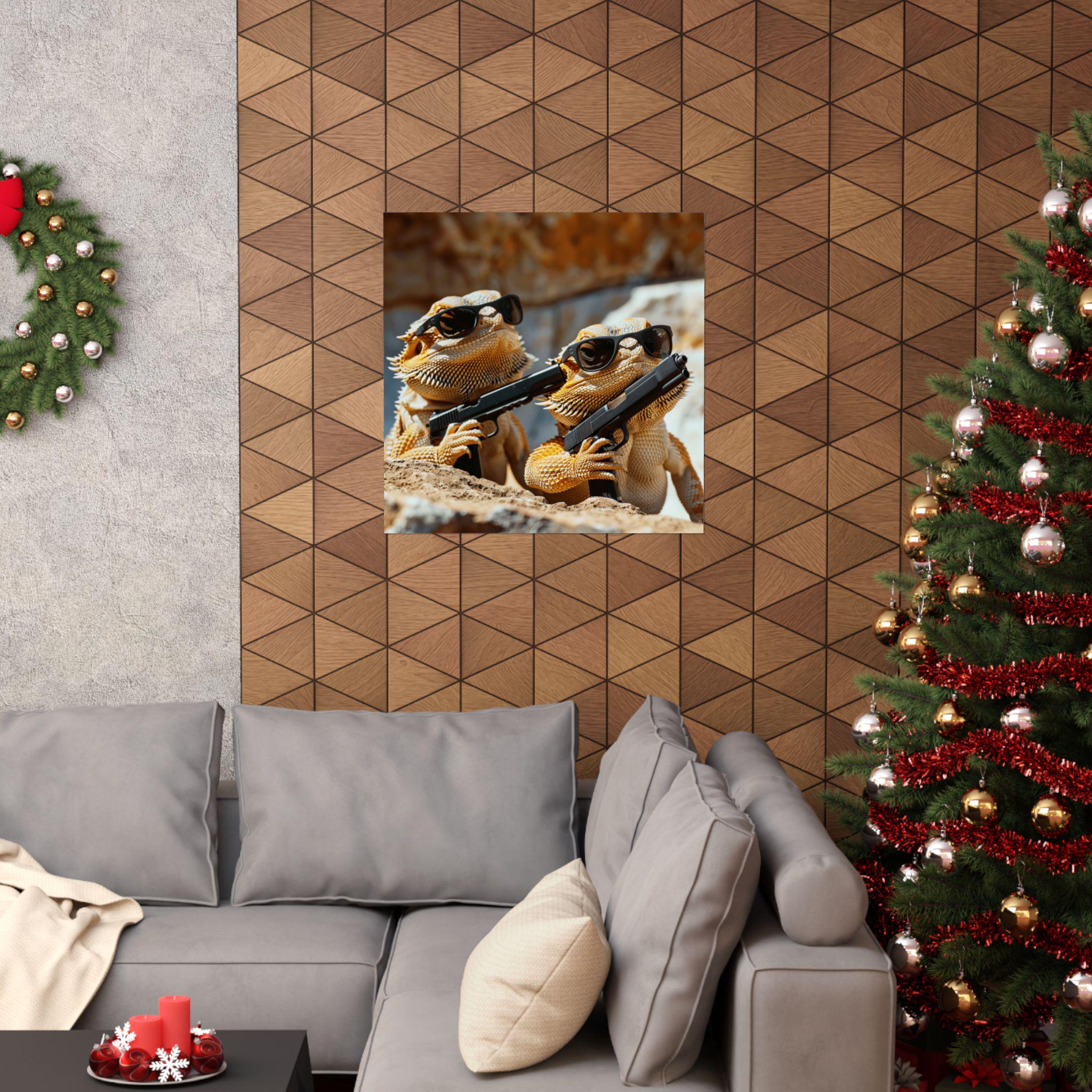 Bearded Dragons in Black Poster // Gun-slinging Bearded Dragon Wall Art ...