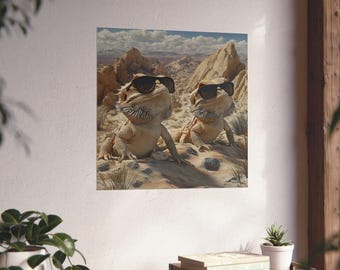 Arte de pared con dragones barbudos del desierto, impresión para decoración del hogar, impresión de póster mate, regalo para amantes de los reptiles, impresiones de arte animal, amantes de los dragones barbudos