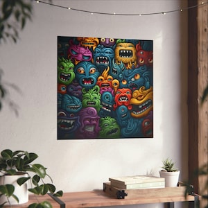 Colorful Monsters // Monster Pattern // Angry Monsters Wall Art // Festival Art // Rave Art //Vibrant Monster Poster // Boys Room Decor //