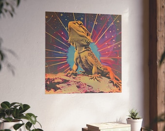 Retro Space Bearded Dragon // Bearded Dragon Pet Lovers // Space Lizard Wall Art // Desert Animal Wall Art // Retro Lizard // Trippy Art