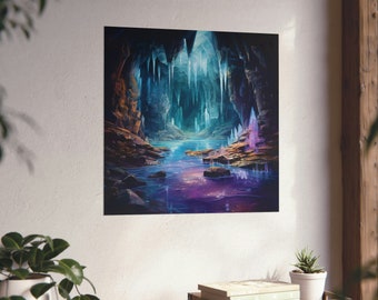 Purple Lagoon Crystal Cave Poster // Stalagmites and Stalactites // Crystal Cave Poster // Blue and Purple Cave // Cave Lovers Art //