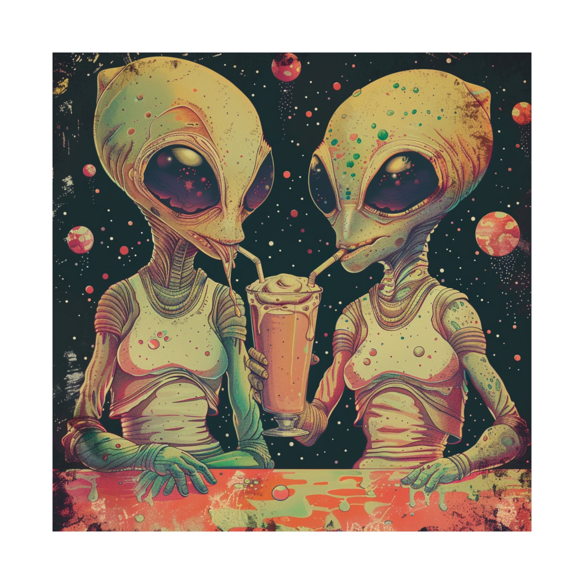 Aliens Drinking Cosmic Milk Shake Poster // Vintage Retro Alien Lovers ...