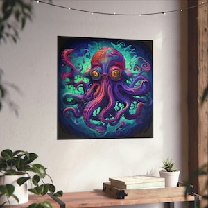 Trippy Rainbow Octopus // Voldemort Nose // Festival Wall Art // Rave Decor // Psychedelic Octopus // Vibrant Ocean Fish // Trippy Wall Art