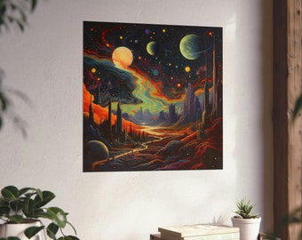 Post Impressionist on Another Planet // Trippy Space Wall Art//Abstract Van Gohn Space Art//Van Gohn Night Sky Art//Interstellar Planets Art