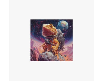 Póster de dragón barbudo explorador espacial, arte para amantes del dragón barbudo, póster para amantes del espacio y el cosmos, regalo para amantes de los reptiles, regalo para amantes de los animales