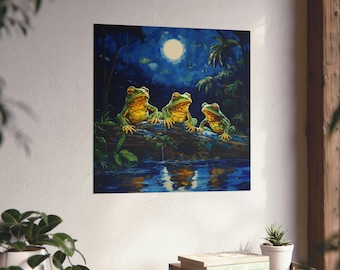Post-Impressionism Frogs On A Log Under The Moon Poster // Frogs On The Water Poster // Tree Frogs Poster // Van Gohn Wall Art Lovers