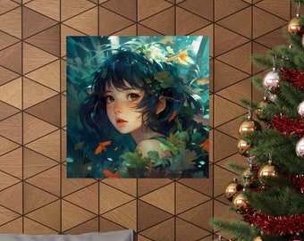 One With Nature // Shy Anime Girl Poster // Cute Anime Girl Decor // Japanese Modern Art // Anime Lover Poster // Gift for Anime Lover //