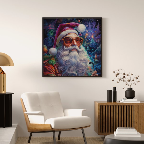 Trippy Santa // Happy Holidaze // Vibrant Christmas Poster // festival Art  // Hippy Art Lovers // Rave Decor // Trippy Santa // Let it Snow