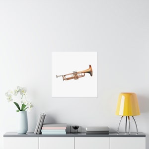 Trumpet Matte Vertical Posters // Watercolor Trumpet Wall Art // Simple Band Instrument // Wall Art // Music Lover Poster