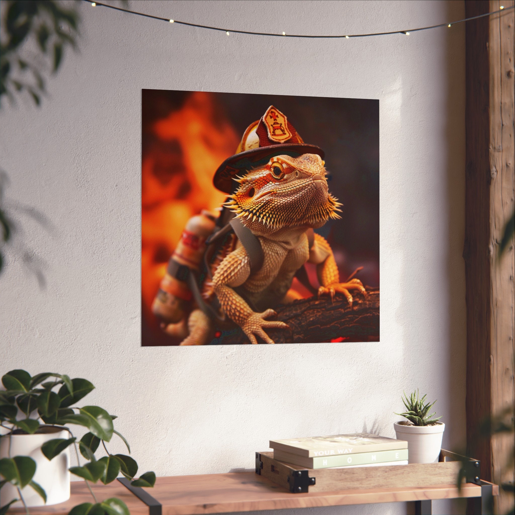 Firefighter Bearded Dragon Poster // Bearded Dragon in Uniform Wall Art ...