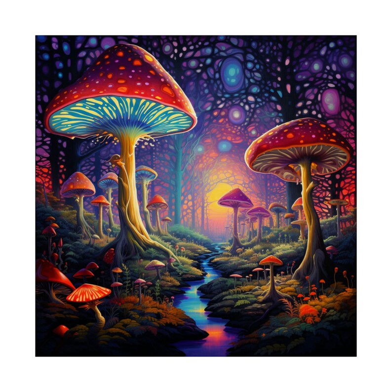Mushroom Trippy Landscape Poster // Mushroom Poster // Night Sky Art ...