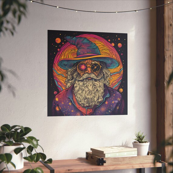 Crazy Eyed Trippy Wizard Poster // Funky Looking Wizard Wall Art