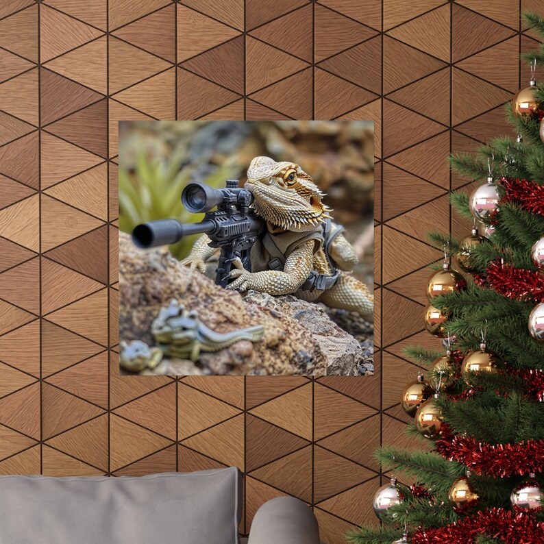 Bearded Dragon Sniper Poster // Funny Bearded Dragon Wall Art // Gun ...