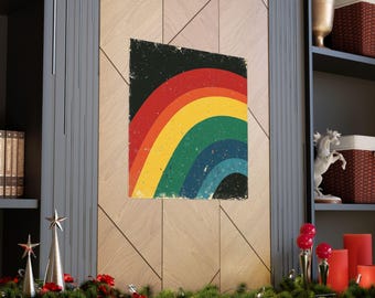 Arte de pared de arcoíris vintage // Póster del orgullo para decoración del hogar // Impresiones estéticas retro // Arte colorido para celebrar // Póster retro