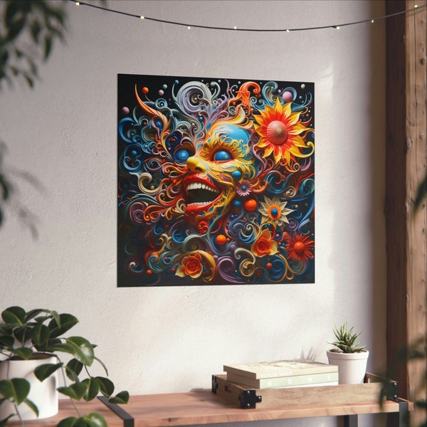 Trippy Face // Colorful Face Poster // Rave Poster // Festival Lovers Art // Flower Girl Decor // Abstract Face Art // Modern Abstract Art