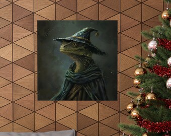 Wizard Lizard Wall Art // Female Lizard Poster // Magical Lizard Wall Art // Spell Casting Lizard Wall Art // Witch and Cloak Hat Poster