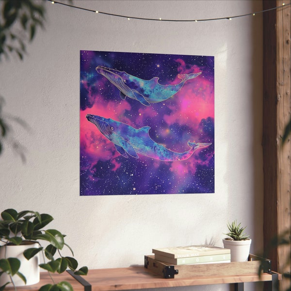 Cosmic Space Whales Poster // Trippy Space Whales Poster // Space Cosmos Lovers Poster // Blue Whale Lovers Poster // Ozean Tier