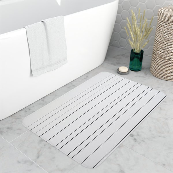 Tapis de bain lignes horizontales grises et noires // Tapis de bain texturé // Tapis de bain de dessins abstraits modernes // Tapis de bain de nouveauté // Tapis de bain design