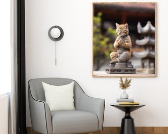Zen Yogi Kitty Wall Art// Feel the Silence // Cat Performing Balance Yoga Pose Wall Decor // Cat Yoga Matte Vertical Posters
