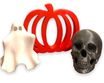 3D Printed Halloween Decor Bundle: Ghost, Skull, Pumpkin