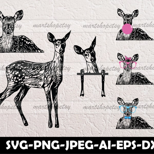 Roe Deer Svg, Roe Deer Svg Bundle, Roe Deer Svg For Cricut, Deers With Bandana-Sunglasses-Bubble, Roe Deer Layered Svg-Eps-Dxf, Funny Deer