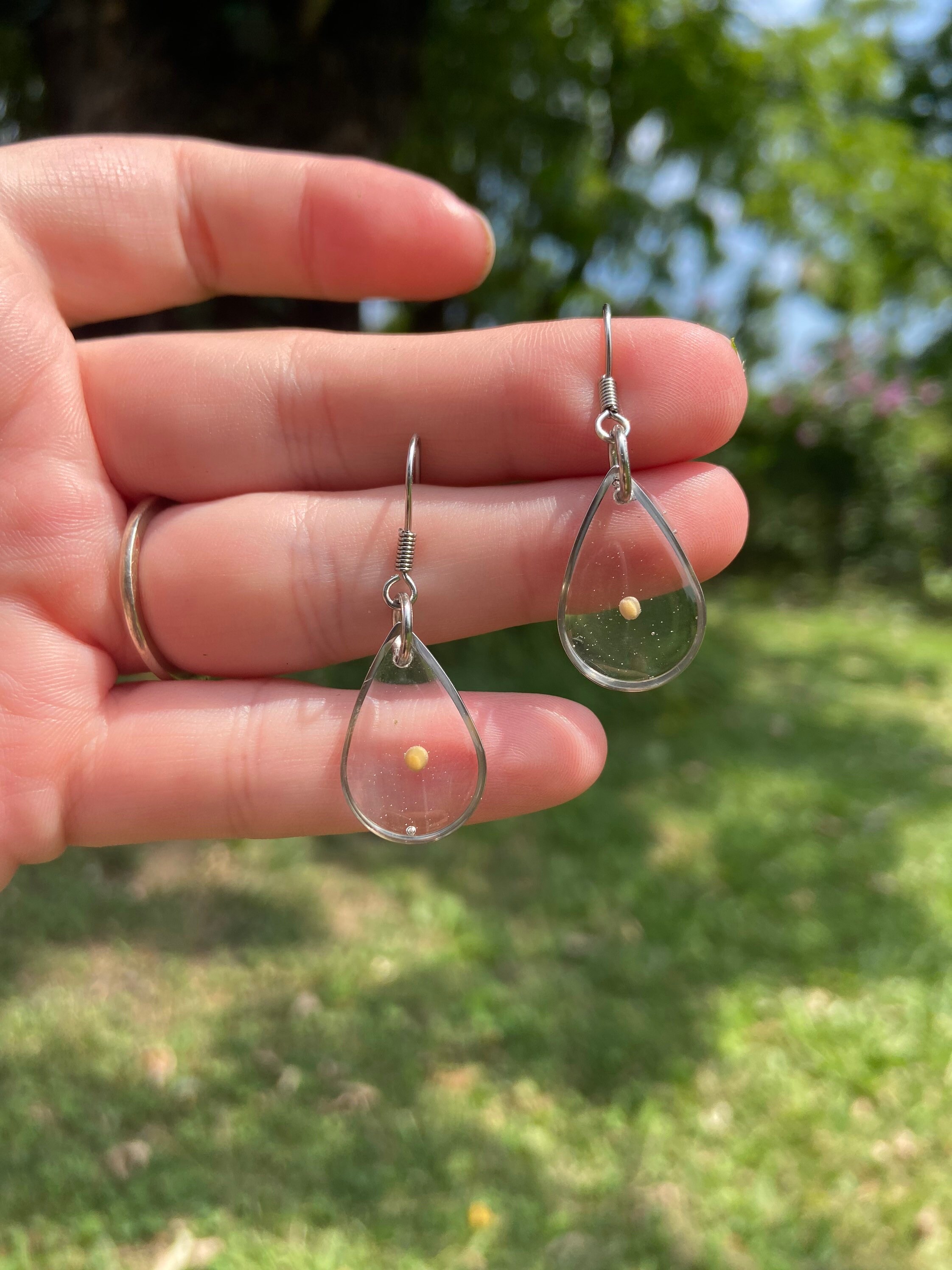 Mustard seed dangle earrings / stainless steel / pressed Etsy