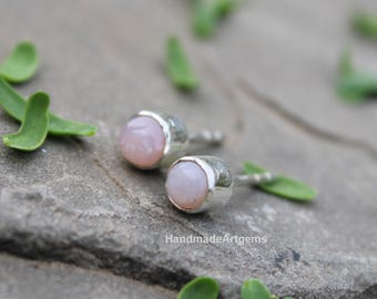 Pink Opal Stud Earrings: 925 Sterling Silver, Handmade Jewelry