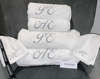 Asciugamani con iniziali ricamate, lusso 100% cotone, regalo personalizzato