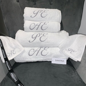 Toallas personalizadas de lujo bordadas con iniciales, monograma cara mano cuerpo toalla 100% algodón Inauguración, regalo de cumpleaños, regalos de pareja