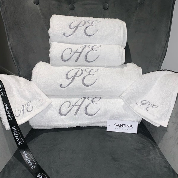 Luxury personalised towels embroidered with initials, monogram face hand body towel 100% cotton Housewarming, birthday gift, couple gifts