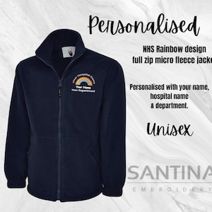 Personalised Rainbow NHS Logo Fleece Jacket, custom name, nurse, hospital department, NHS Embroidered Logo staff uniform, embroidered work image 1