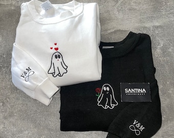 felpa di halloween fantasma ricamata su misura, felpa con cappuccio abbinata anime gemelle, coppie bf gf, vestito stagione spettrale di halloween.