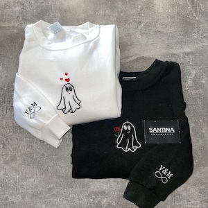 custom embroidered cute sheet ghost halloween sweatshirt, soulmates matching sweater hoodie, bf gf couples, halloween spooky season outfit.