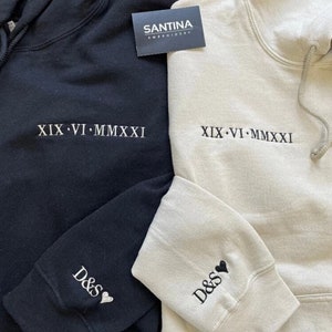 Roman numeral embroidered custom hoodies for couples, anniversary hoodie, gift for boyfriend girlfriend wedding  gift, matching hoodies.